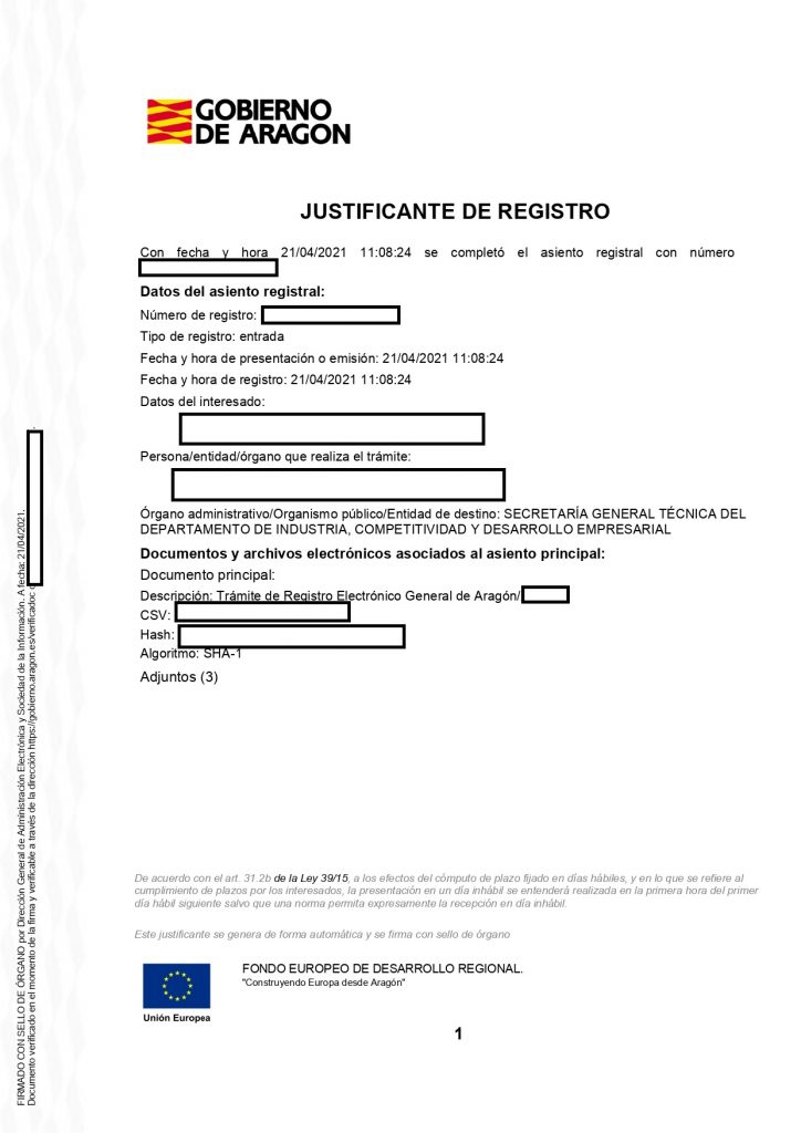 Justificante Industria Auotoconsumo Aragon
